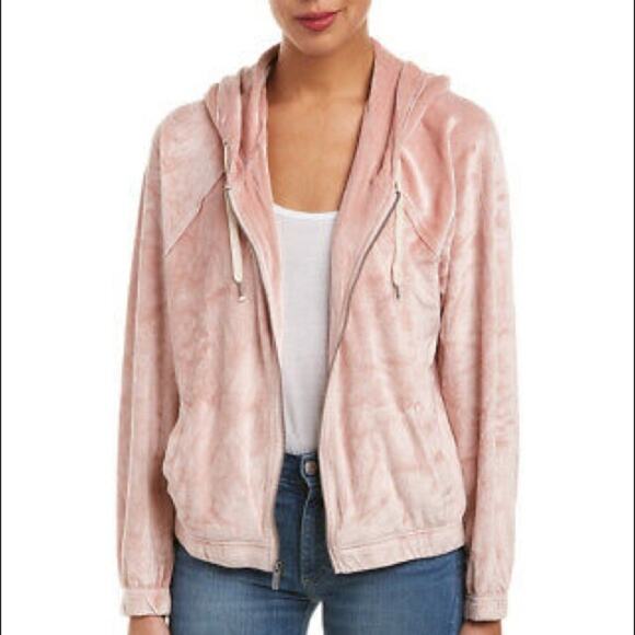 ANTHROPOLOGIE SPLENDID Wedge Velour Hoodie Jacket Blush Pink - Picture 1 of 8